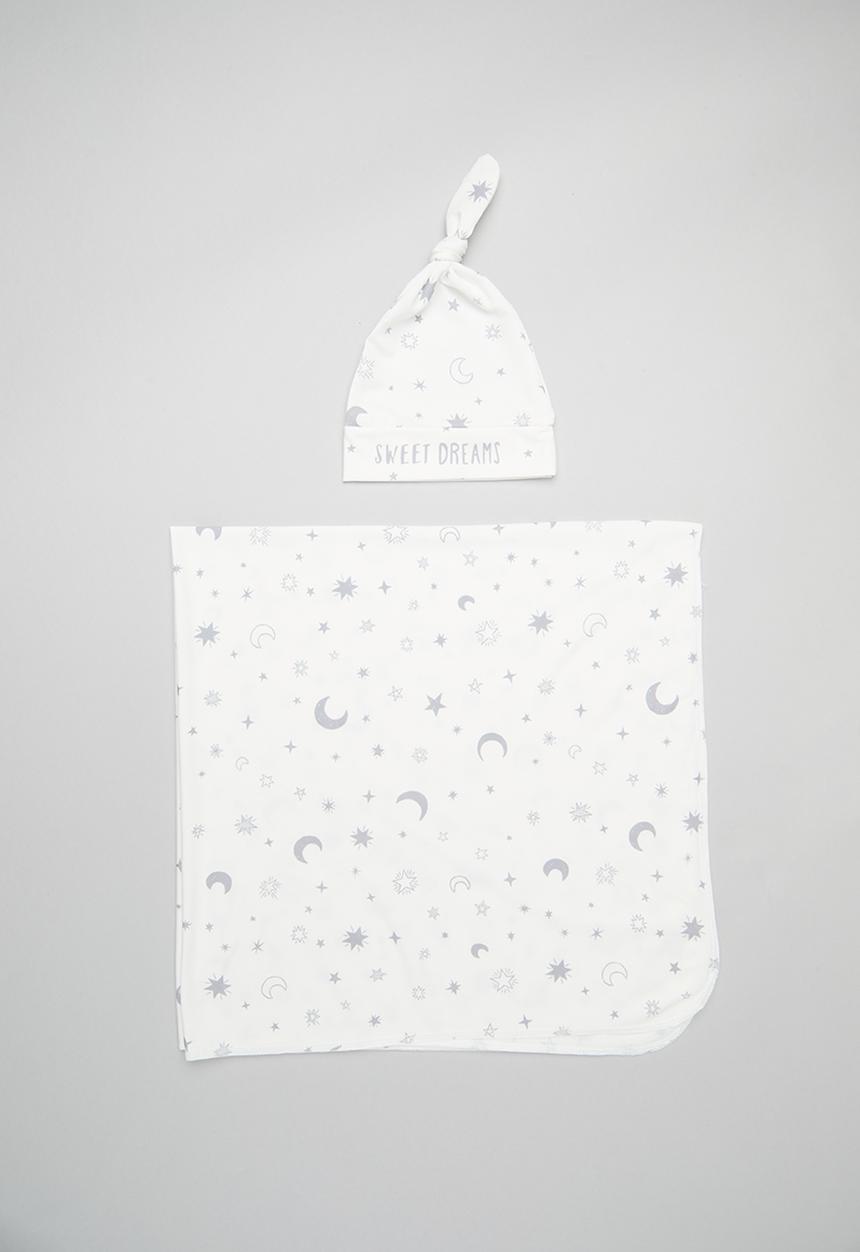 Pop Candy - Printed blanket and hat set - white
