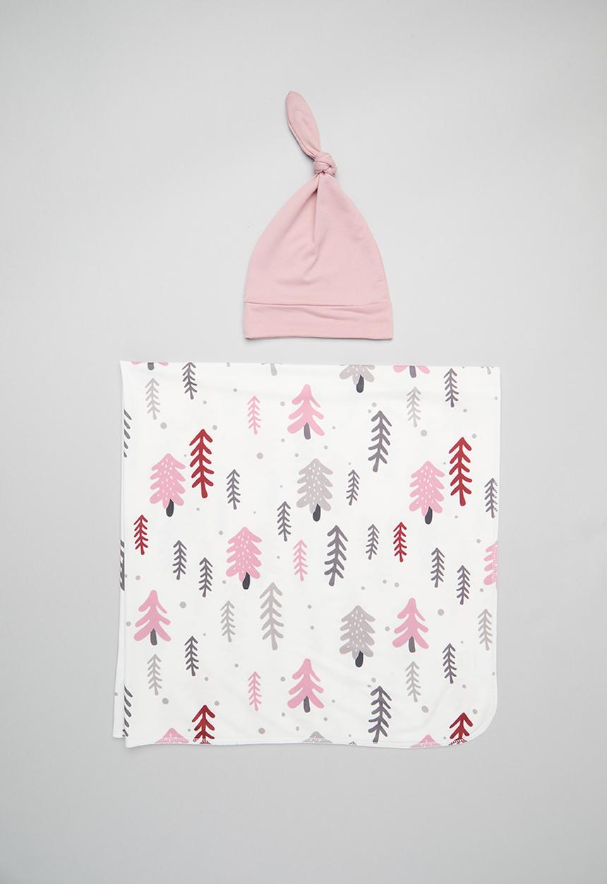 Pop Candy - Printed blanket & hat set - pink & white