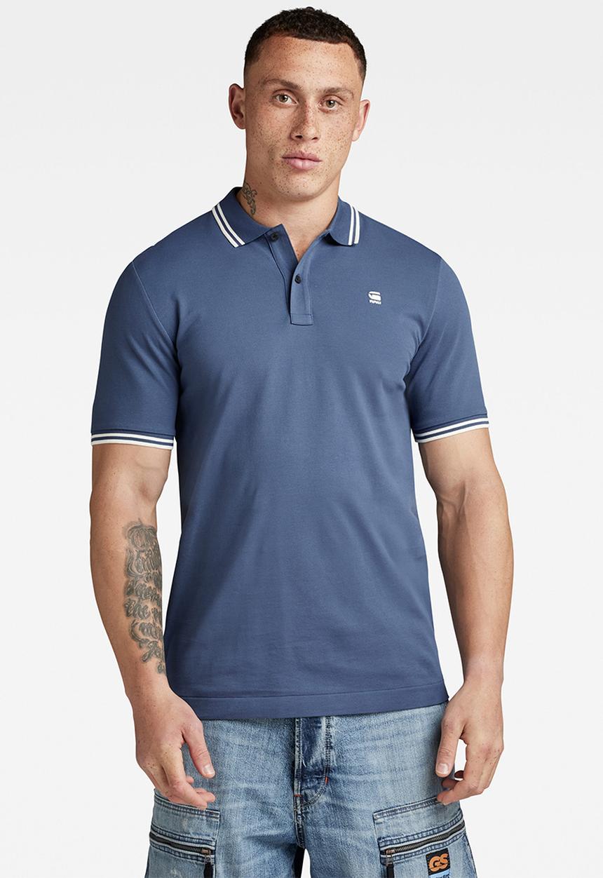 G-STAR - Dunda slim stripe polo Premium stretch pk o - vintage indigo