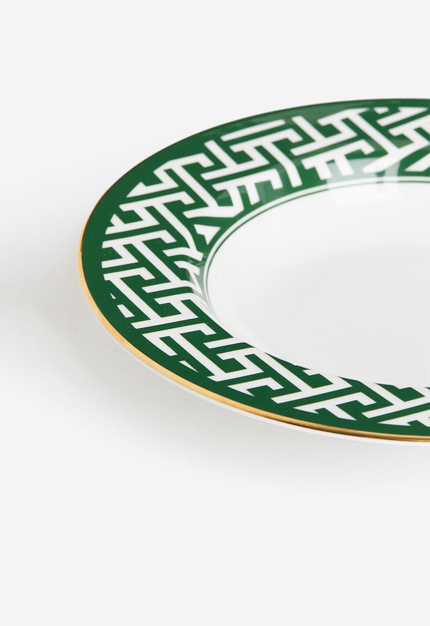 H&M - Deep porcelain plate - green patterned