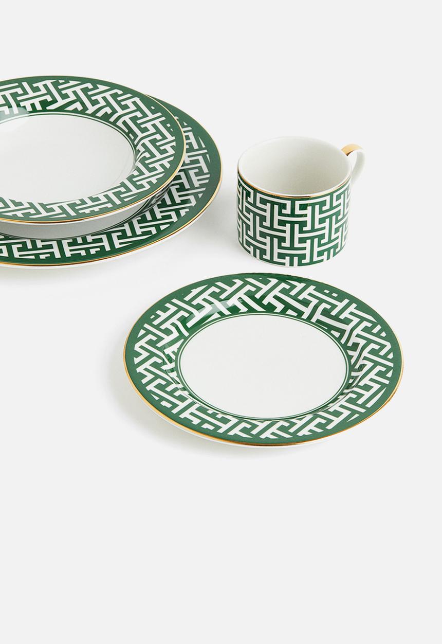 H&M - Small porcelain plate - green/patterned