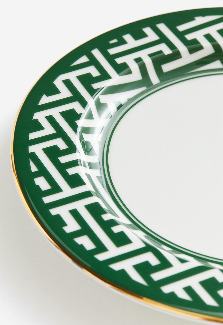 H&M - Small porcelain plate - green/patterned