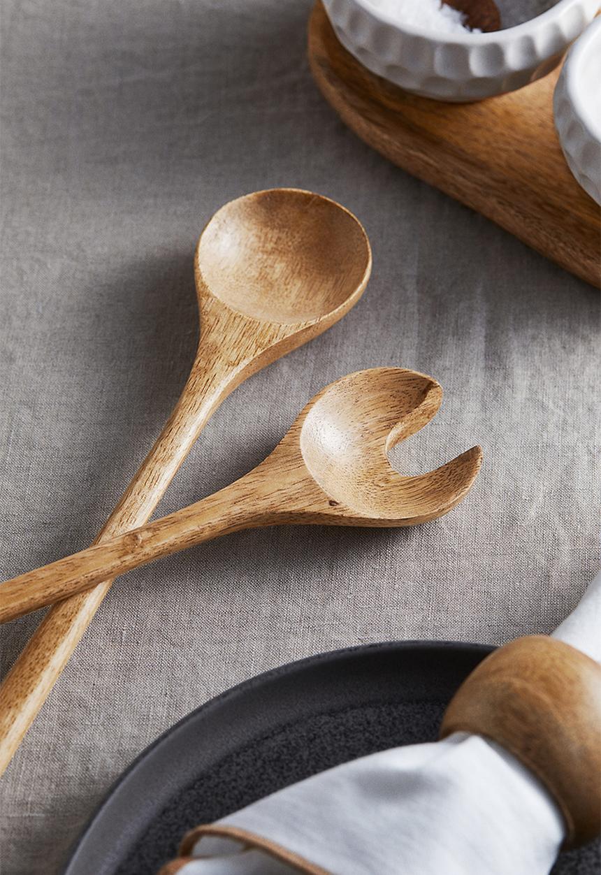 H&M - Wooden salad servers - beige