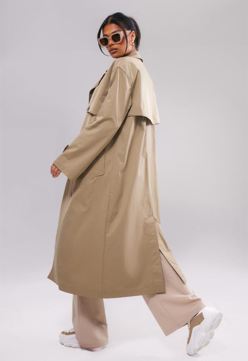 PrettyLittleThing - Light khaki button through oversized trench coat - light khaki