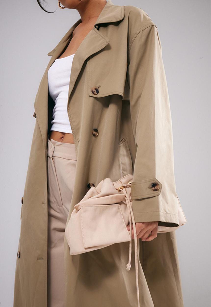 PrettyLittleThing - Light khaki button through oversized trench coat - light khaki