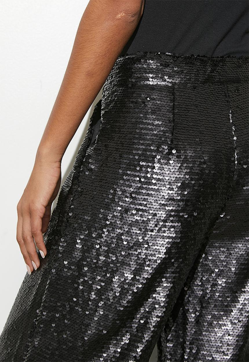 VELVET - Co-ord sequin wide leg - black