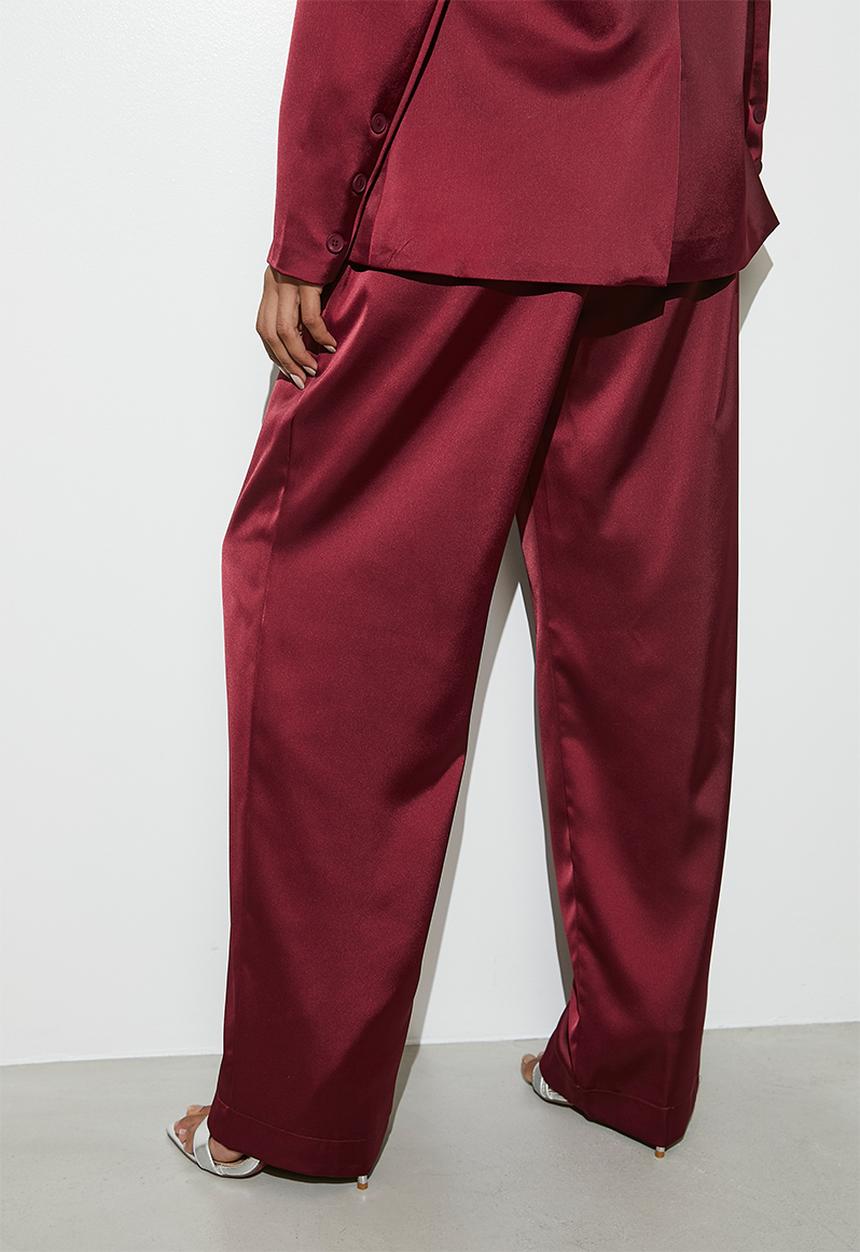 VELVET - Co-ord satin wide leg - burgundy