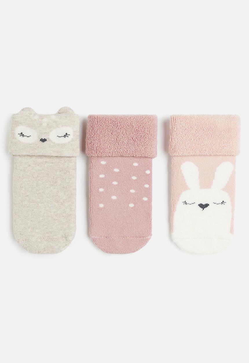 H&M - 3-Pack terry socks - light pink & bunny