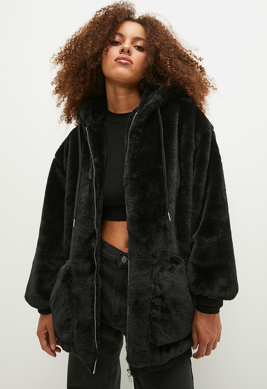 Faux fur coat - black1