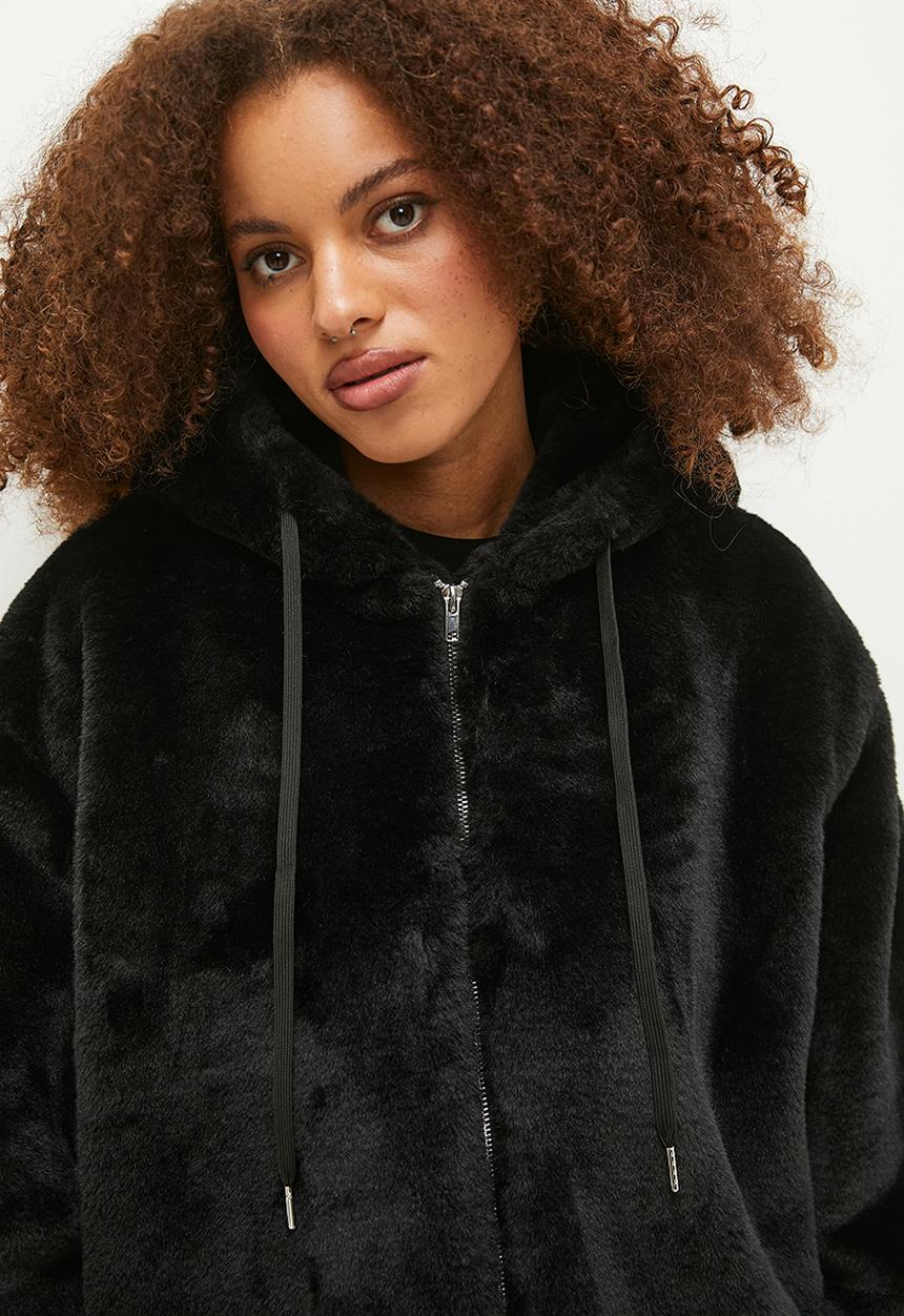 Faux fur coat - black1