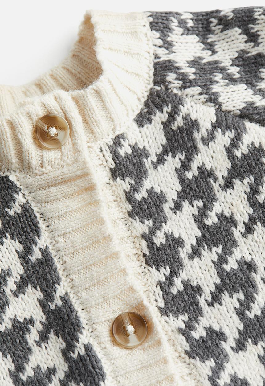 H&M - Knitted cardigan - dark grey/dogtooth-patterned