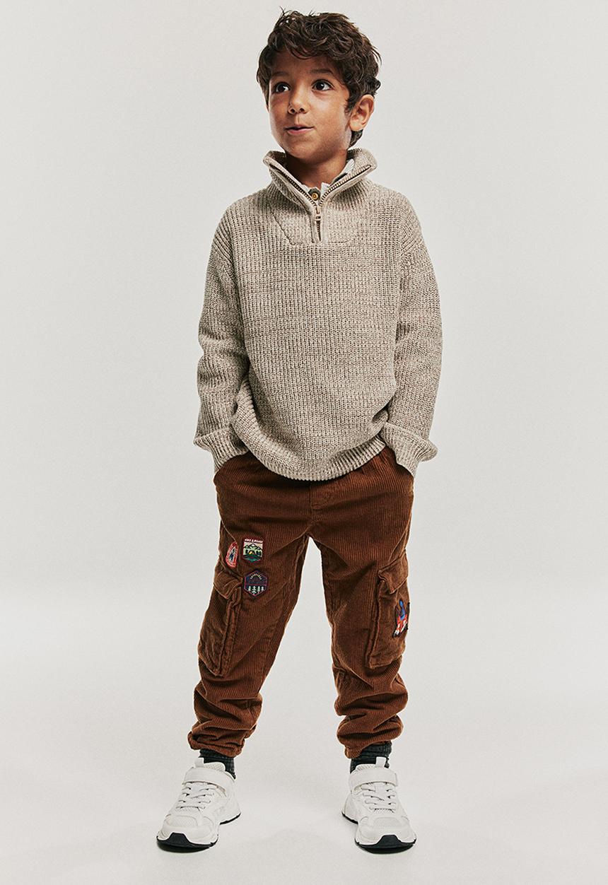 H&M - Lined cargo corduroy joggers - brown/teddy bear