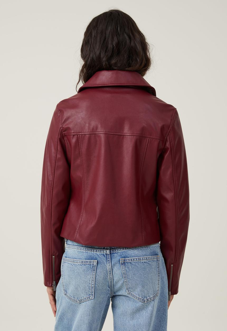 Cotton On - Minimalist Faux Leather Jacket - berry