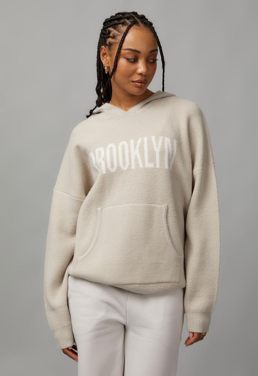 Factorie - Oversized Jacquard Knit Hoodie-Light Stone