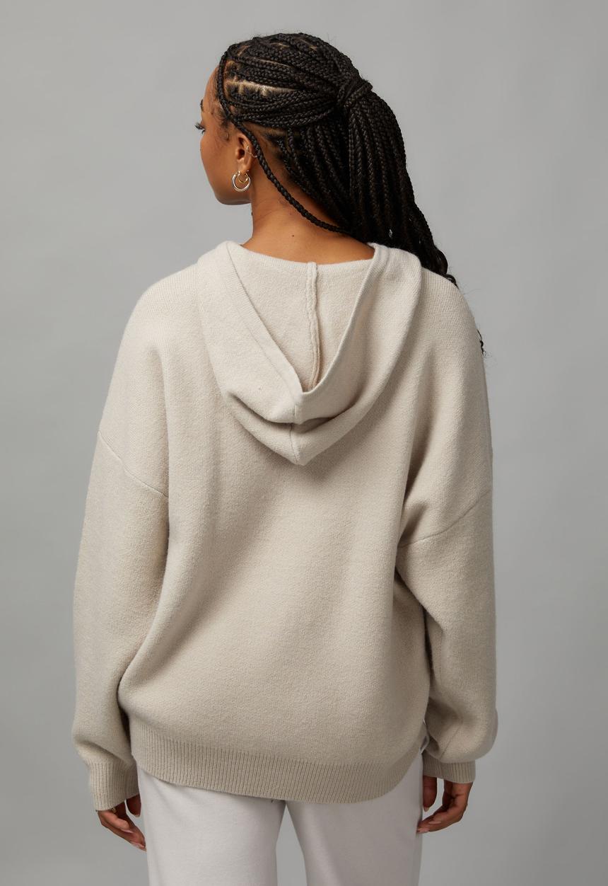 Factorie - Oversized Jacquard Knit Hoodie-Light Stone
