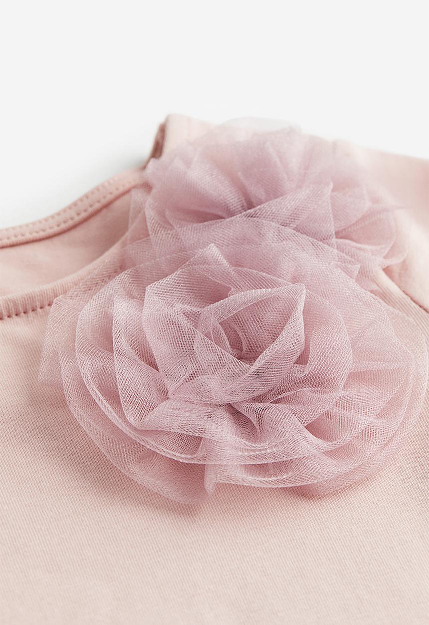 H&M - Appliquéd jersey top - powder pink tulle