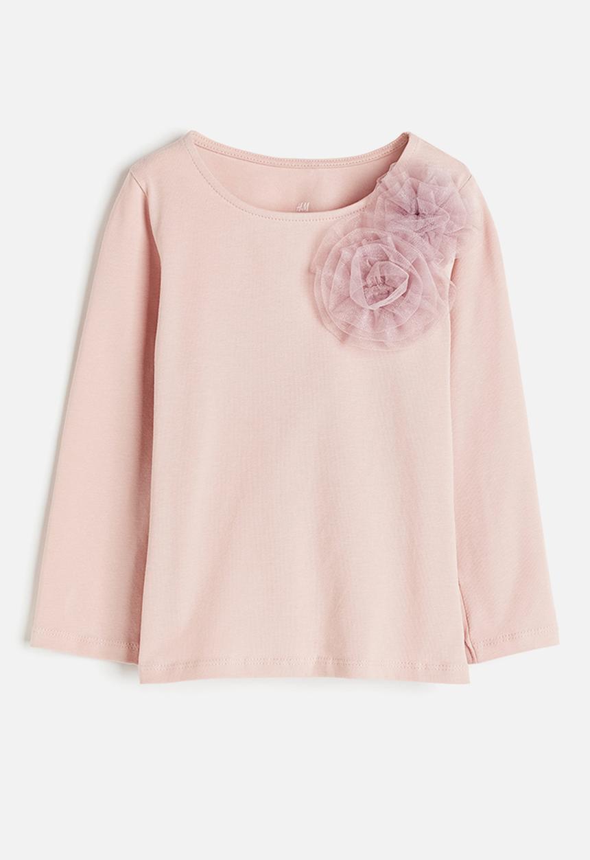 H&M - Appliquéd jersey top - powder pink tulle