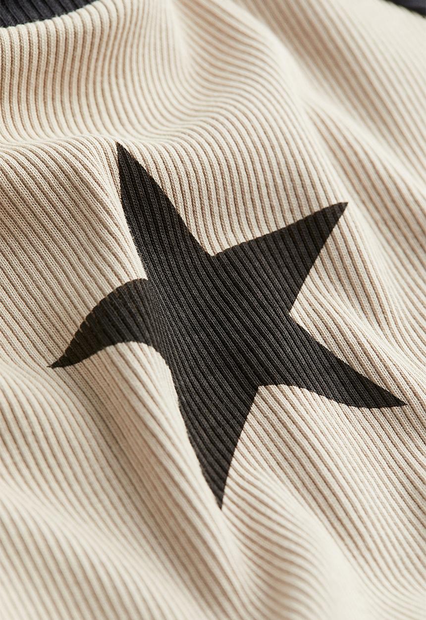 H&M - Ribbed cotton jersey cropped top - beige & star 