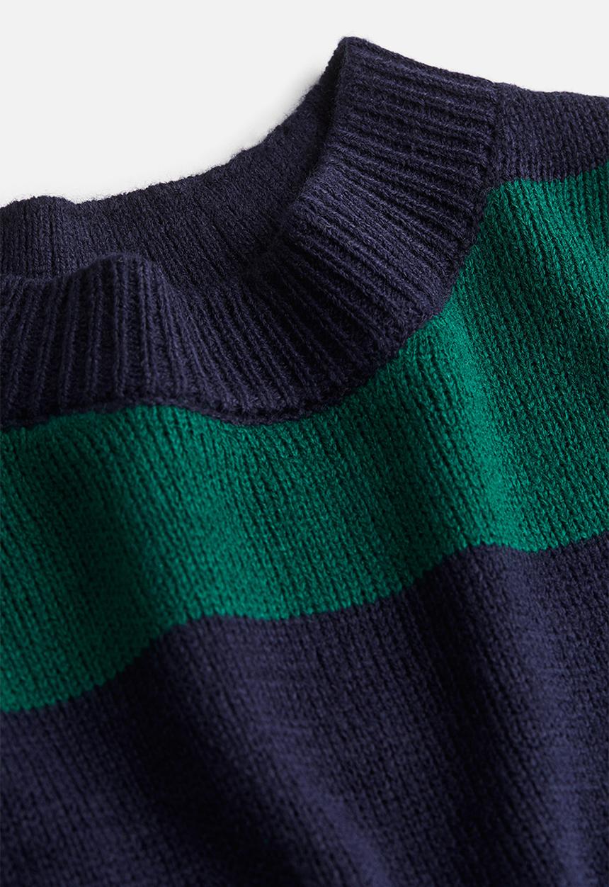 H&M - Jacquard-knit jumper - navy blue & green striped