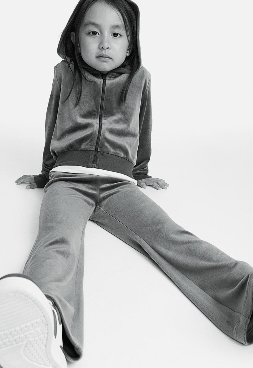 H&M - Velour zip-through hoodie - dark grey
