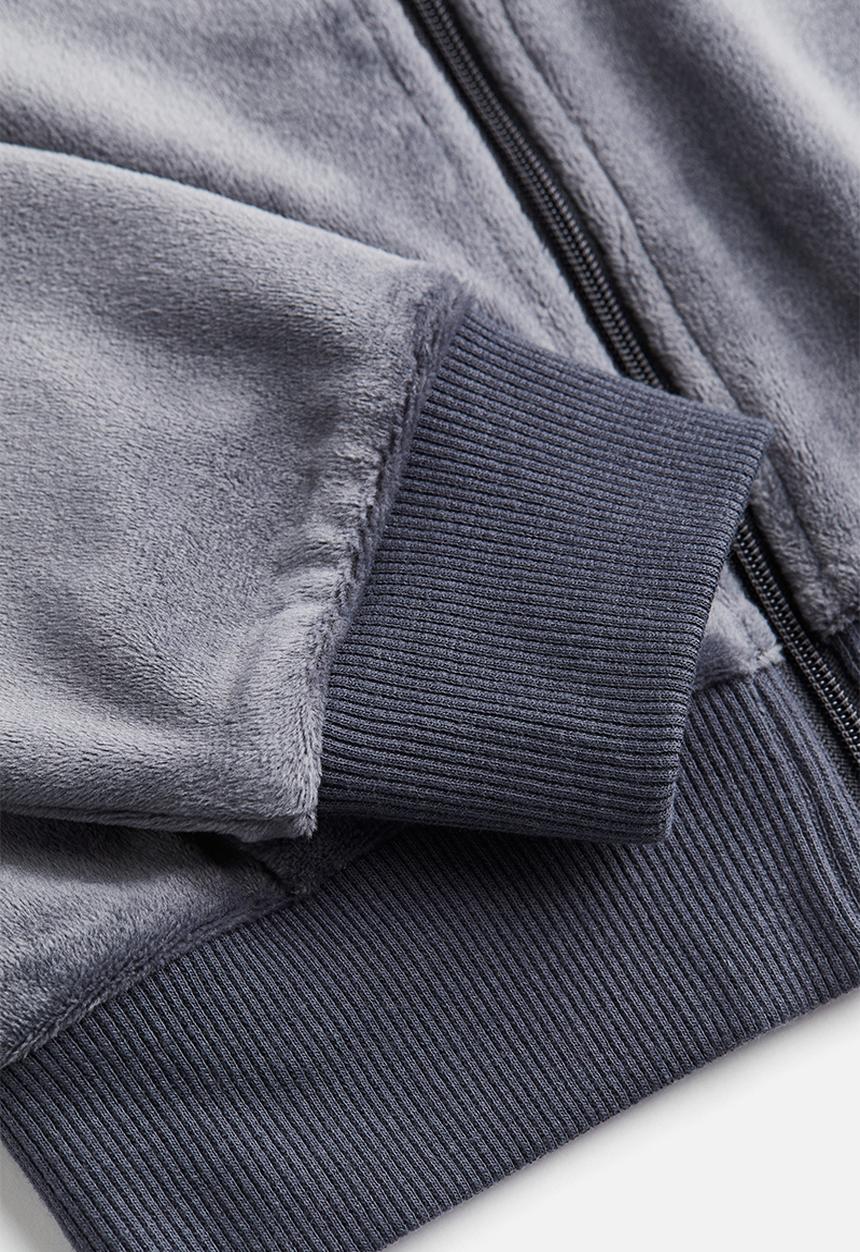 H&M - Velour zip-through hoodie - dark grey