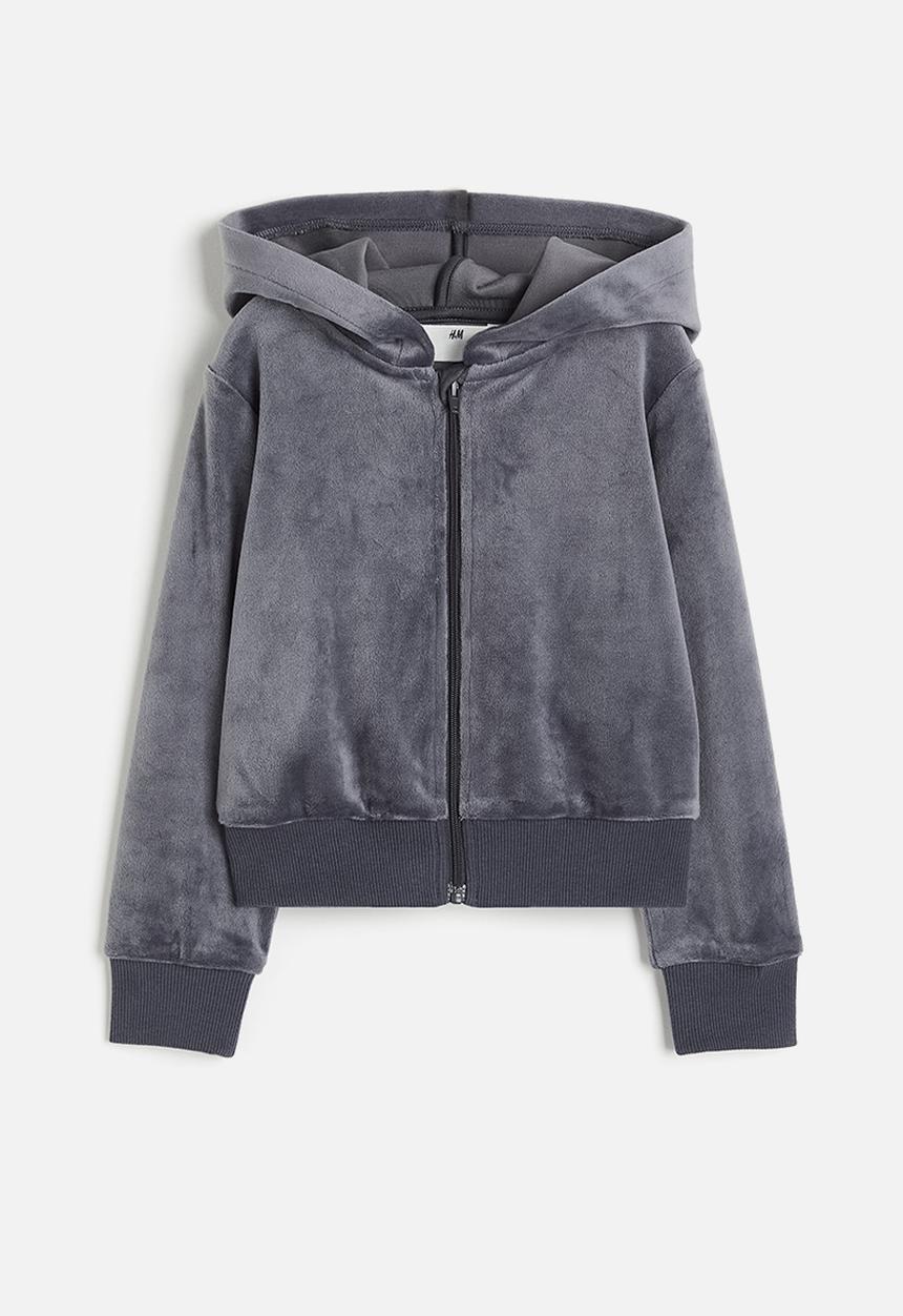 H&M - Velour zip-through hoodie - dark grey