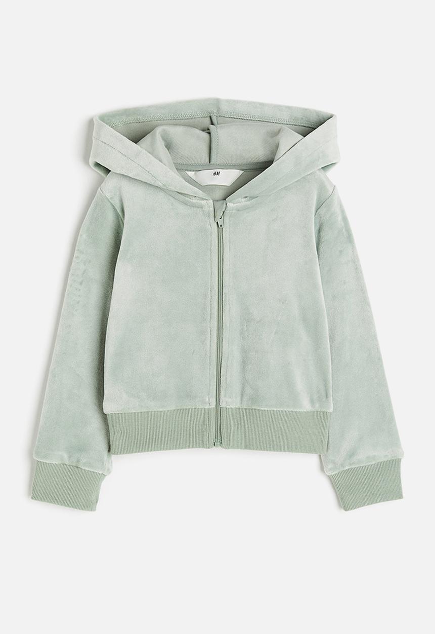H&M - Velour zip-through hoodie - light sage green