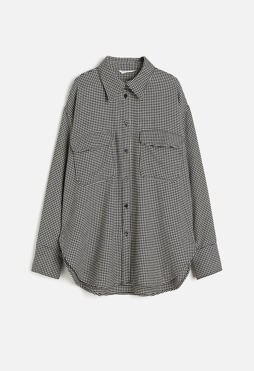 H&M - Oversized twill shacket - black/dogtooth-patterned