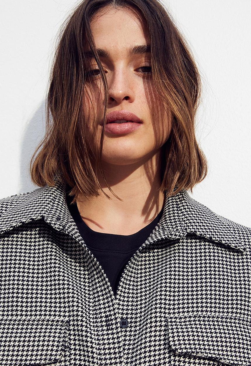 H&M - Oversized twill shacket - black/dogtooth-patterned