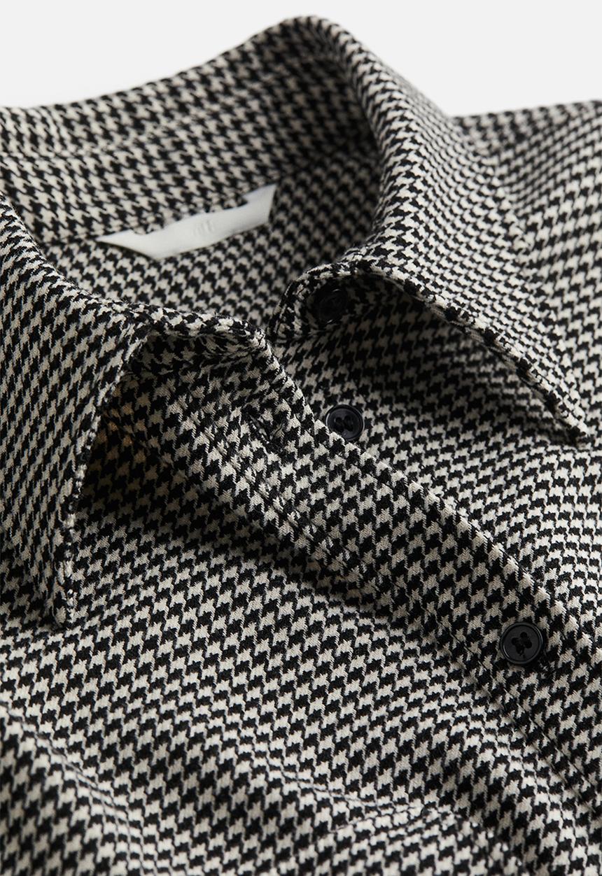 H&M - Oversized twill shacket - black/dogtooth-patterned