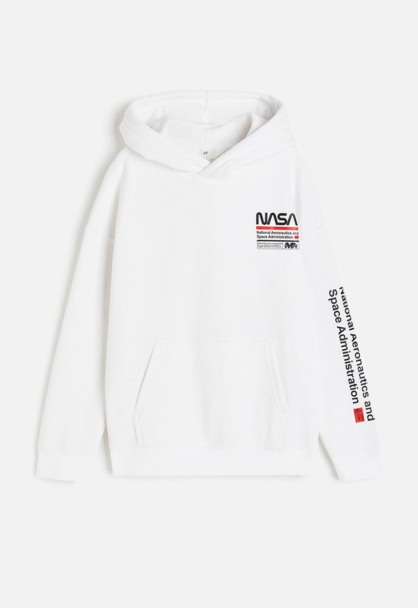 H&M - Printed hoodie - white & nasa