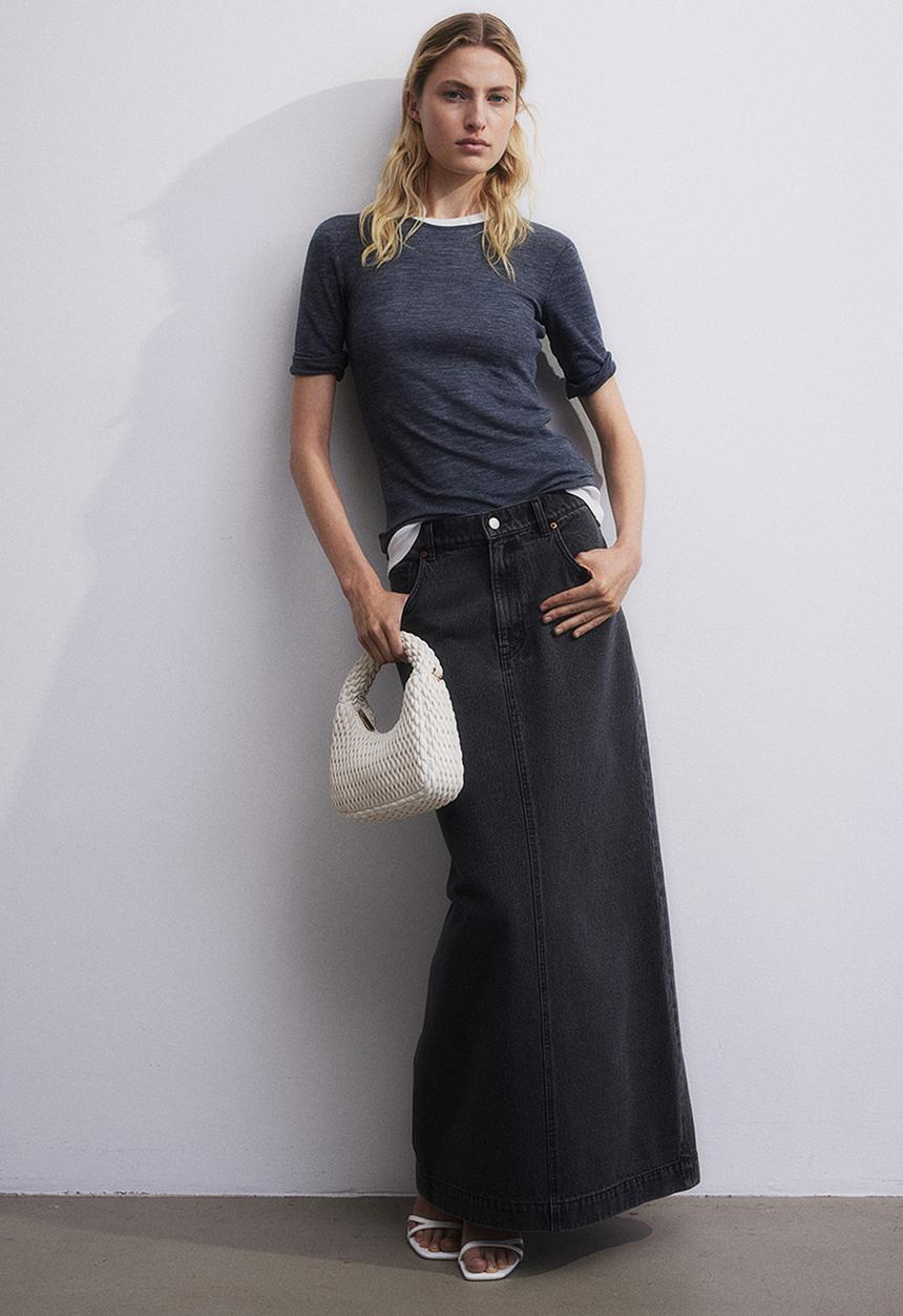 H&M - Long denim skirt - black & grey