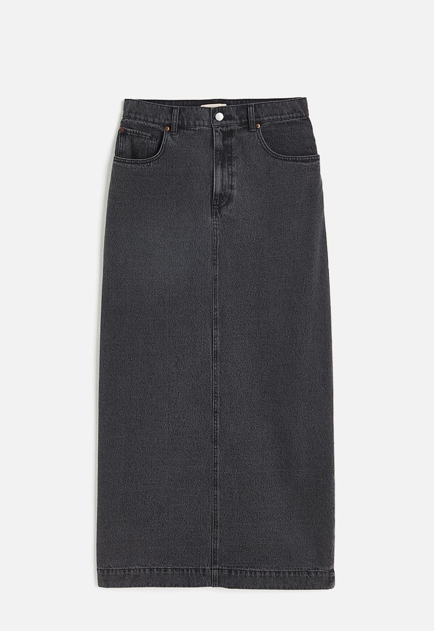 H&M - Long denim skirt - black & grey
