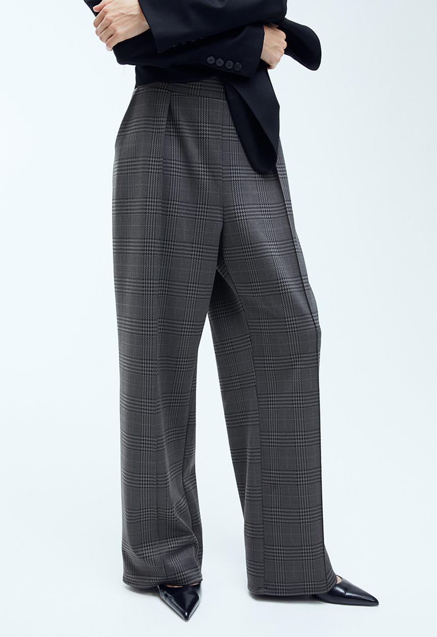 H&M - High-waisted tailored trousers - dark grey & checked