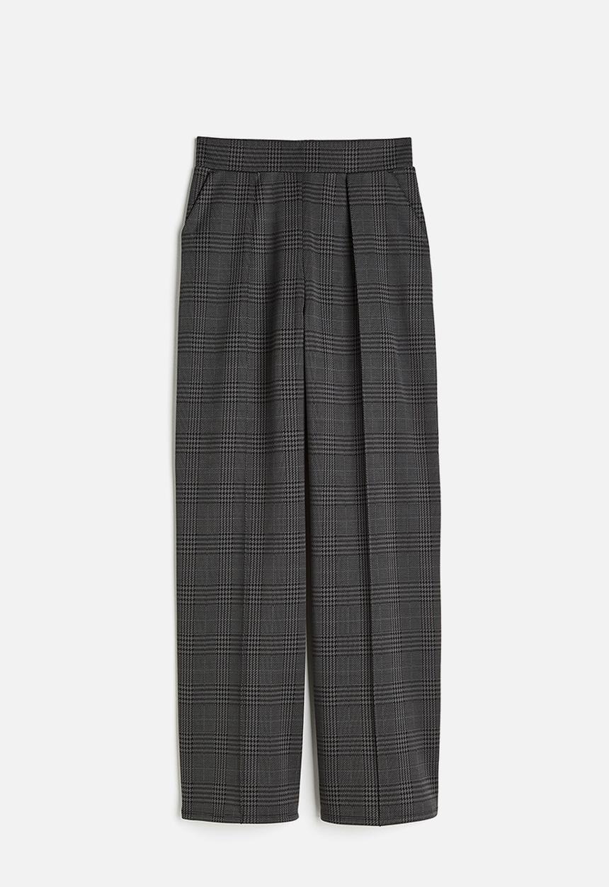 H&M - High-waisted tailored trousers - dark grey & checked