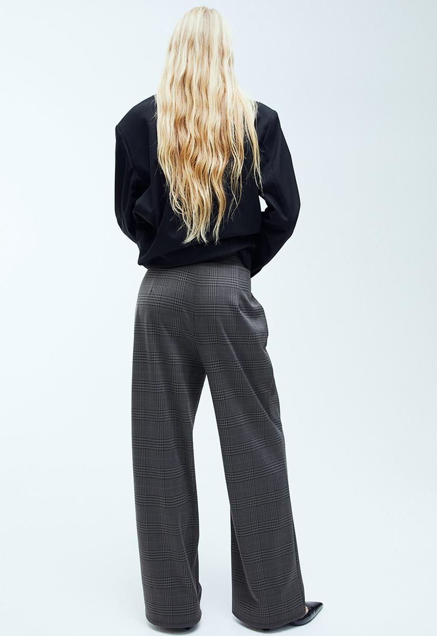 H&M - High-waisted tailored trousers - dark grey & checked