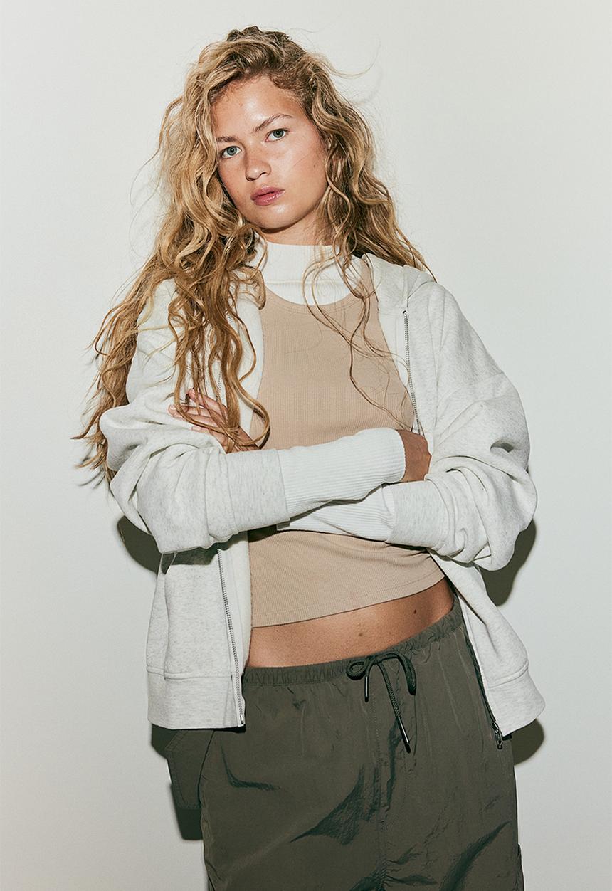 H&M - Oversized zip-through hoodie - light grey marl