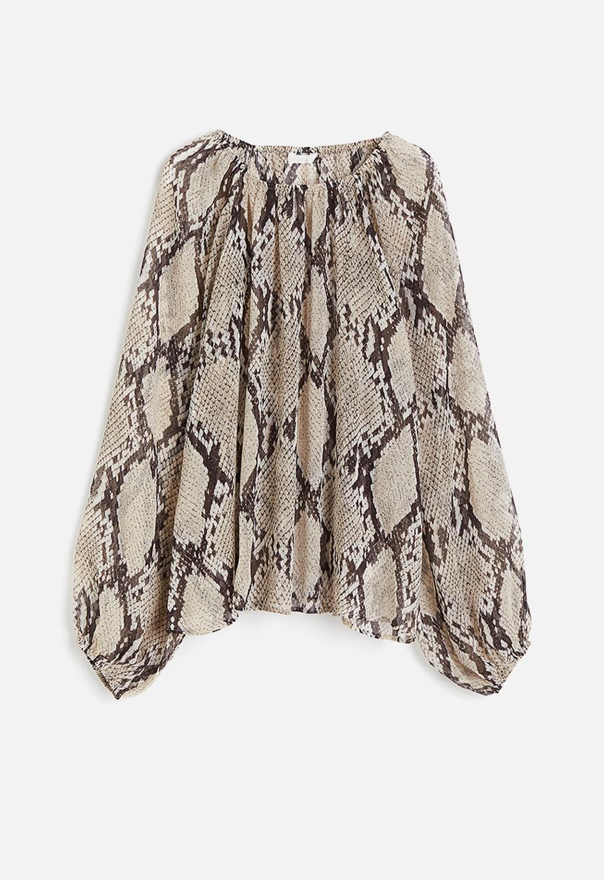 H&M - Voluminous blouse - beige snakeskin-patterned