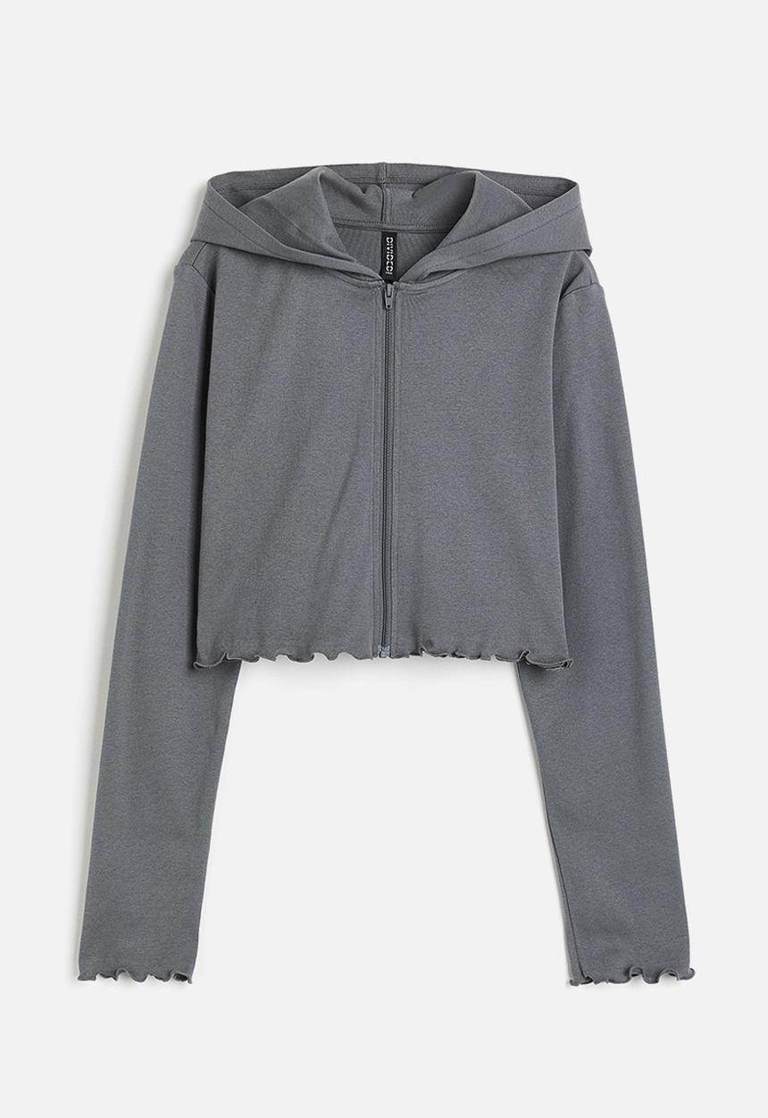 H&M - Cropped zip-through hoodie - dark grey