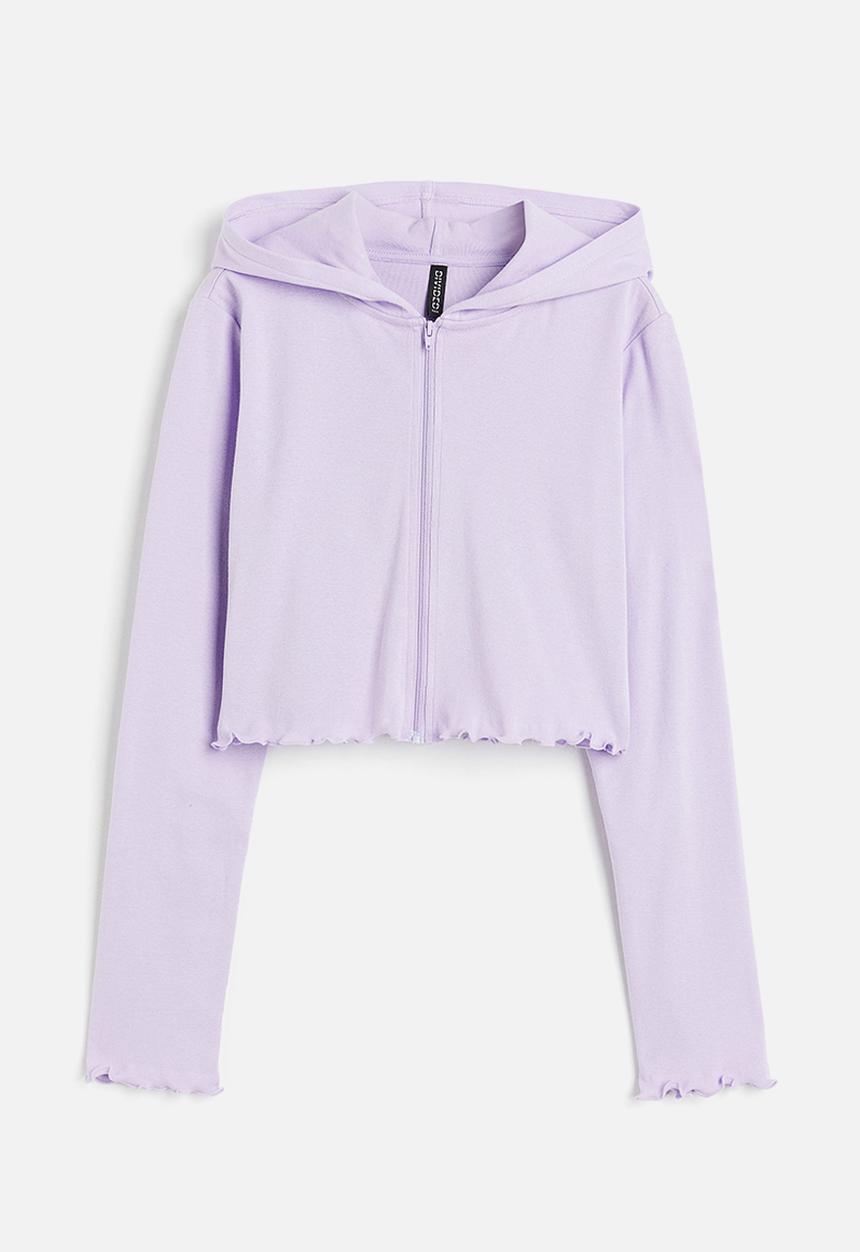 H&M - Cropped zip-through hoodie - light purple