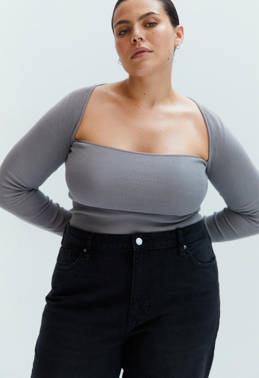 H&M - Square-neck cropped top - grey