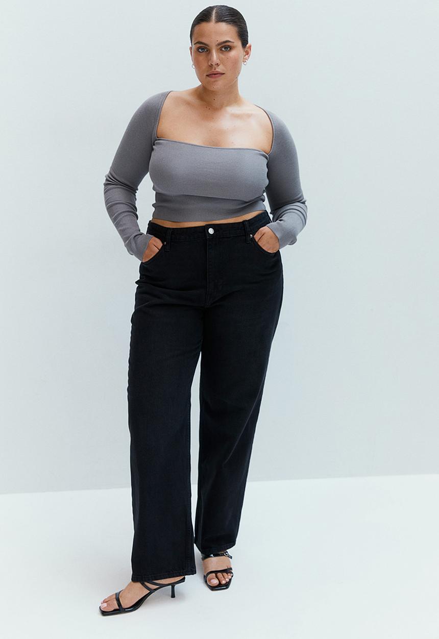 H&M - Square-neck cropped top - grey