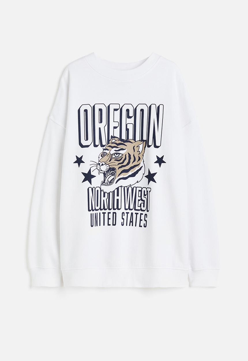 H&M - Oversized motif-detail sweatshirt - white/oregon
