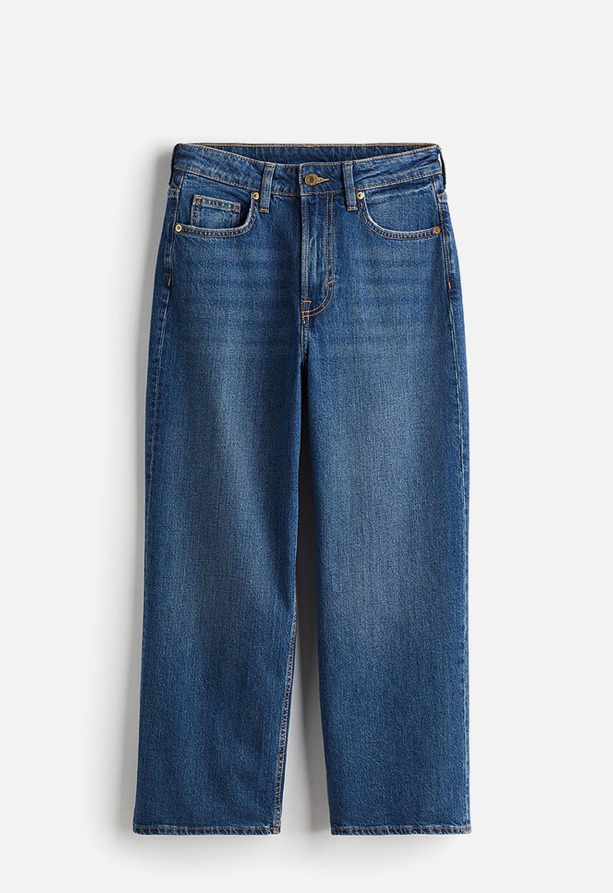 H&M - Curvy fit wide high cropped jeans - denim blue