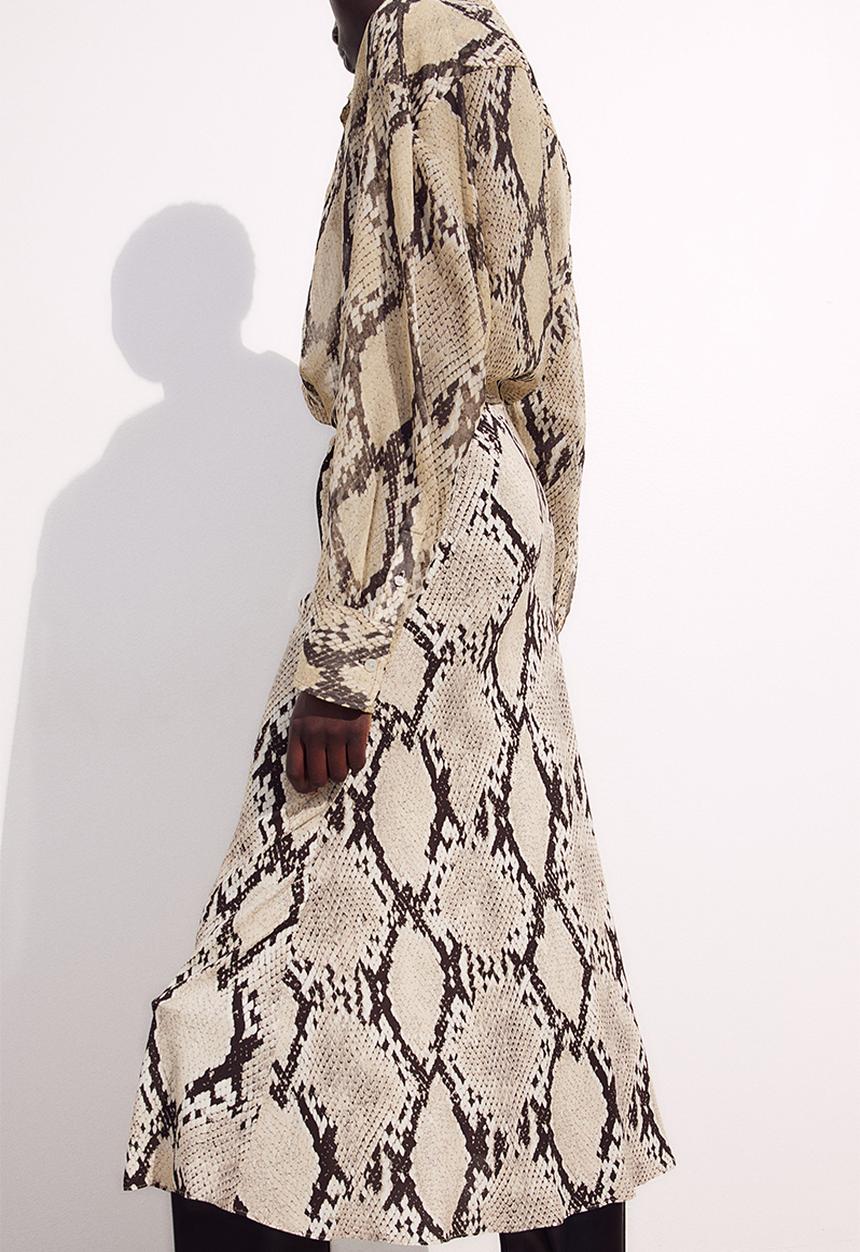 H&M - Patterned crêpe skirt - beige/snakeskin-patterned