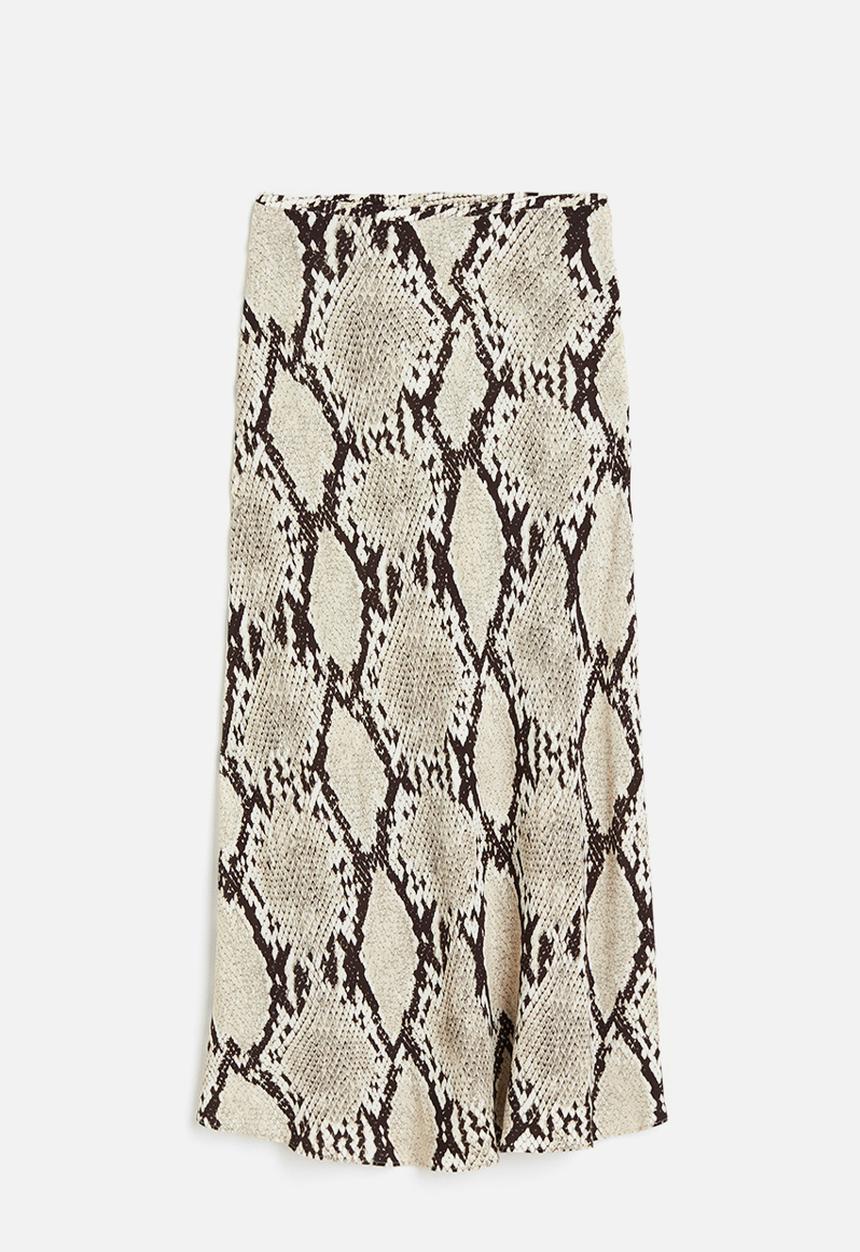 H&M - Patterned crêpe skirt - beige/snakeskin-patterned