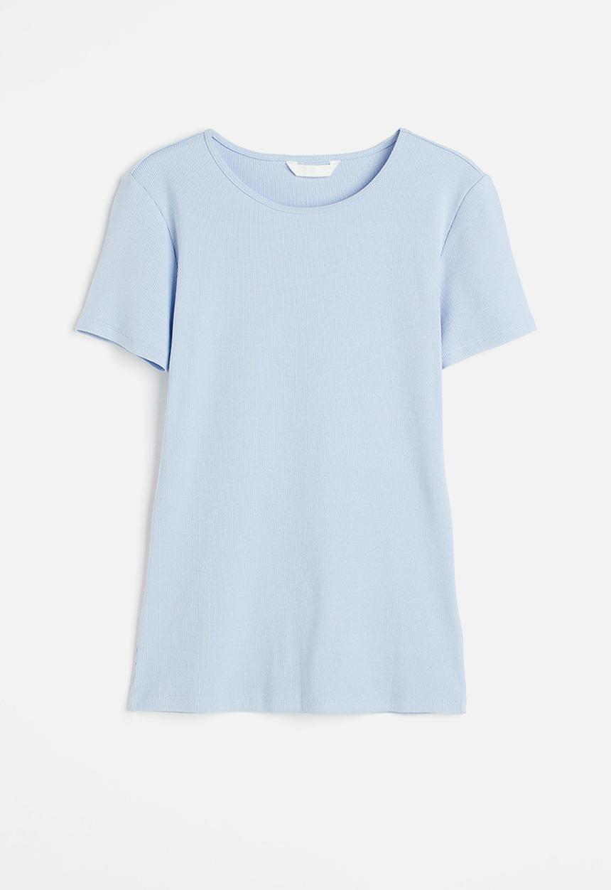 H&M - Ribbed t-shirt - light blue