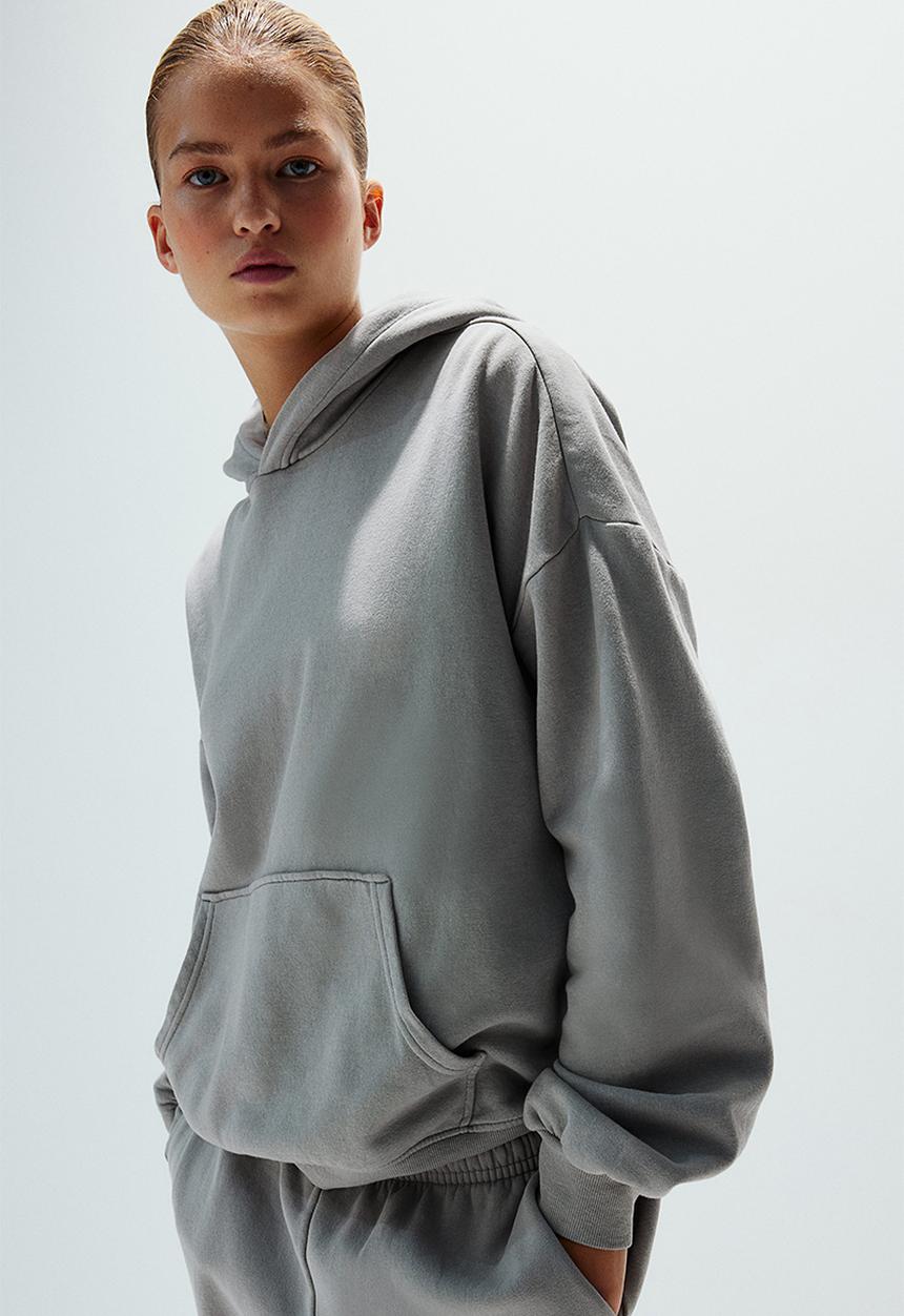 H&M - Oversized washed-look hoodie - light grey