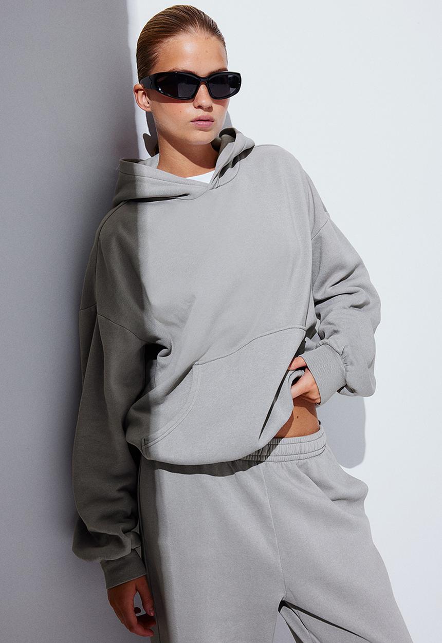 H&M - Oversized washed-look hoodie - light grey