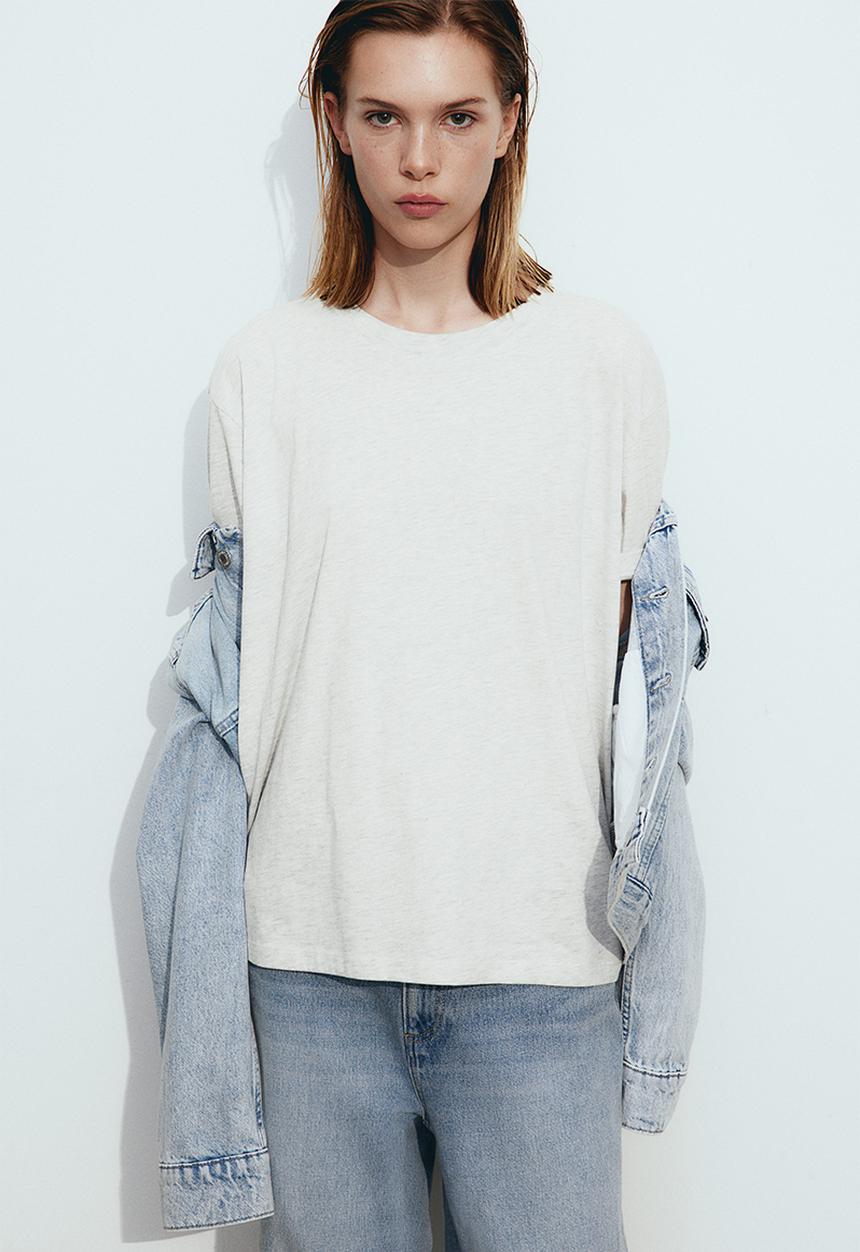 H&M - Cotton t-shirt - light grey marl